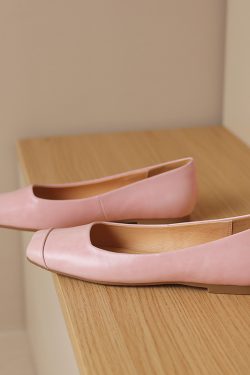 French Genuine Leather Soft Bottom Square Toe Flat Shoes for Women – Maternity Ballet Flats for Summer, Comfortable and Stylish