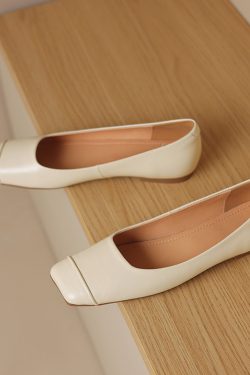 French Genuine Leather Soft Bottom Square Toe Flat Shoes for Women – Maternity Ballet Flats for Summer, Comfortable and Stylish