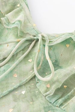 French Green Gradient V-Neck Dress for Women - Summer 2025 Long Vacation Style Dress, Trendy and Stylish