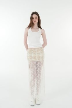 French Lace Jacquard Tie Cardigan and High-Slit Skirt Set - Chic 90s Inspired Women's Fashion Ensemble