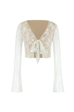 French Lace Jacquard Tie Cardigan and High-Slit Skirt Set - Chic 90s Inspired Women's Fashion Ensemble