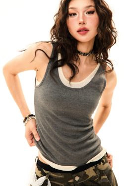 French Layered Faux Two-Piece Camisole for Women – Slim Fit Summer Outerwear, Flattering Short Top, Chic Layered Style