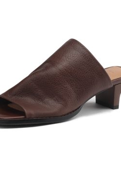 French Minimalist Genuine Leather Half-Mule Mid-Heel Open-Toe Sandals - Italian Style Summer Footwear