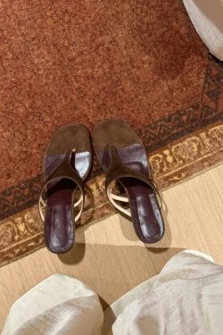 French Minimalist Sheepskin Thong Sandals for Women - Thin Heels, Versatile One-Strap Slide Flip-Flops