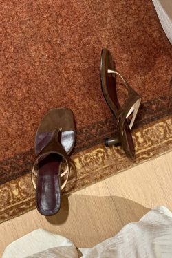 French Minimalist Sheepskin Thong Sandals for Women - Thin Heels, Versatile One-Strap Slide Flip-Flops