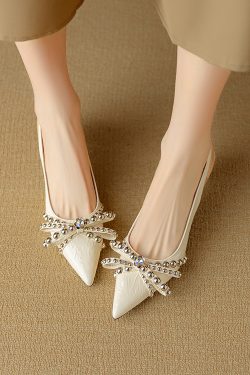French Pointed Toe Bow Tie Open Toe Sandals for Women - Summer Style with Thin Heel and Shallow Mouth Flats