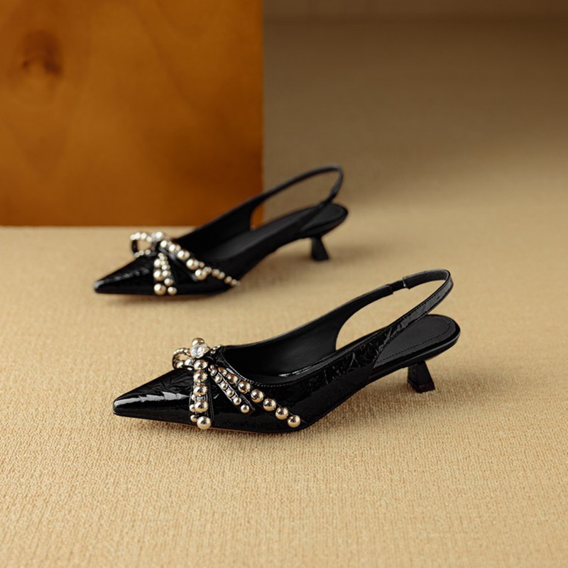 French Pointed Toe Bow Tie Open Toe Sandals for Women - Summer Style with Thin Heel and Shallow Mouth Flats French Pointed Toe Bow Tie Open Toe Sandals for Women - Summer Style with Thin Heel and Shallow Mouth Flats