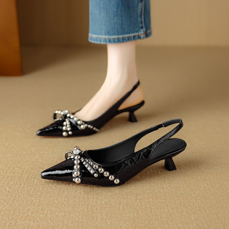 French Pointed Toe Bow Tie Open Toe Sandals for Women - Summer Style with Thin Heel and Shallow Mouth Flats French Pointed Toe Bow Tie Open Toe Sandals for Women - Summer Style with Thin Heel and Shallow Mouth Flats