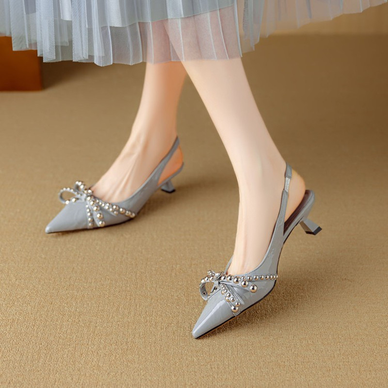 French Pointed Toe Bow Tie Open Toe Sandals for Women - Summer Style with Thin Heel and Shallow Mouth Flats French Pointed Toe Bow Tie Open Toe Sandals for Women - Summer Style with Thin Heel and Shallow Mouth Flats