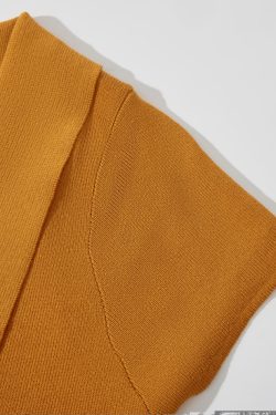 French Pumpkin Color Ice Silk Knitted Short Sleeve T-Shirt for Women, Unique Summer Cardigan Top with Flying Sleeves