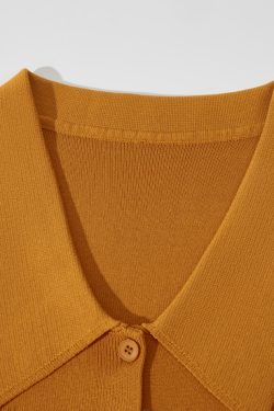 French Pumpkin Color Ice Silk Knitted Short Sleeve T-Shirt for Women, Unique Summer Cardigan Top with Flying Sleeves