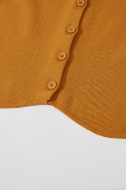French Pumpkin Color Ice Silk Knitted Short Sleeve T-Shirt for Women, Unique Summer Cardigan Top with Flying Sleeves
