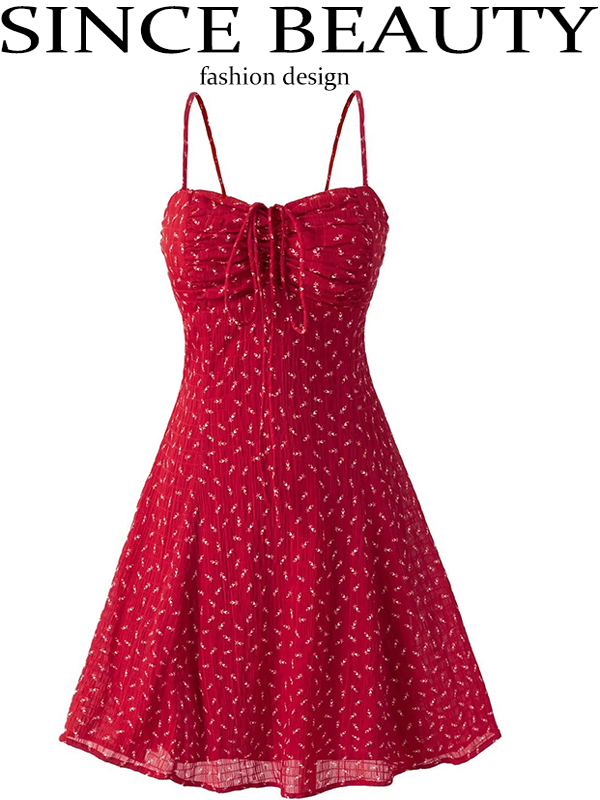 French Red Floral Mini Dress for Petite Women - Summer 2025 Vacation Style French Red Floral Mini Dress for Petite Women - Summer 2025 Vacation Style