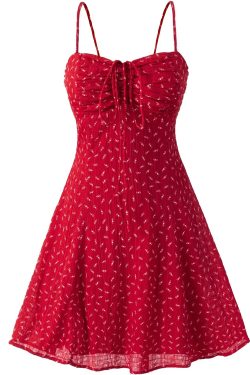French Red Floral Mini Dress for Petite Women - Summer 2025 Vacation Style