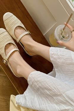 French Retro Roman Straw Woven Open-Toe Half Slippers for Women - Wedge Lazy Slip-On Shoes in Vintage Style
