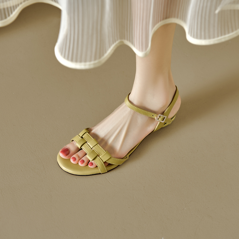 French Retro Woven Flat Low-Heeled One-Strap Roman Sandals for Women - Summer 2024, Vintage Style, Bohemian Fashion French Retro Woven Flat Low-Heeled One-Strap Roman Sandals for Women - Summer 2024, Vintage Style, Bohemian Fashion