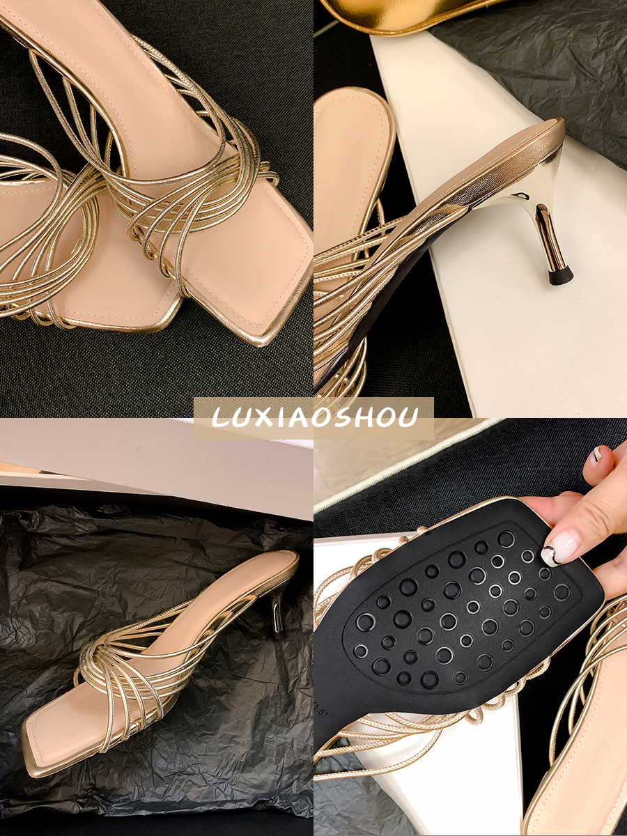 French Square-Toe Sheepskin Cross Strap High-Heeled Sandals for Women - Elegant Open-Toe Roman Style for Outdoor Wear French Square-Toe Sheepskin Cross Strap High-Heeled Sandals for Women - Elegant Open-Toe Roman Style for Outdoor Wear