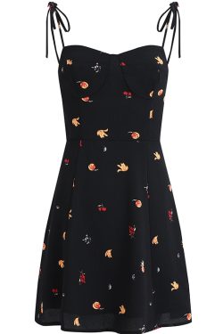French Style Black Floral Spaghetti Strap Dress - Women's Summer Vacation Dress - Trendy Short Design for Effortless Elegance