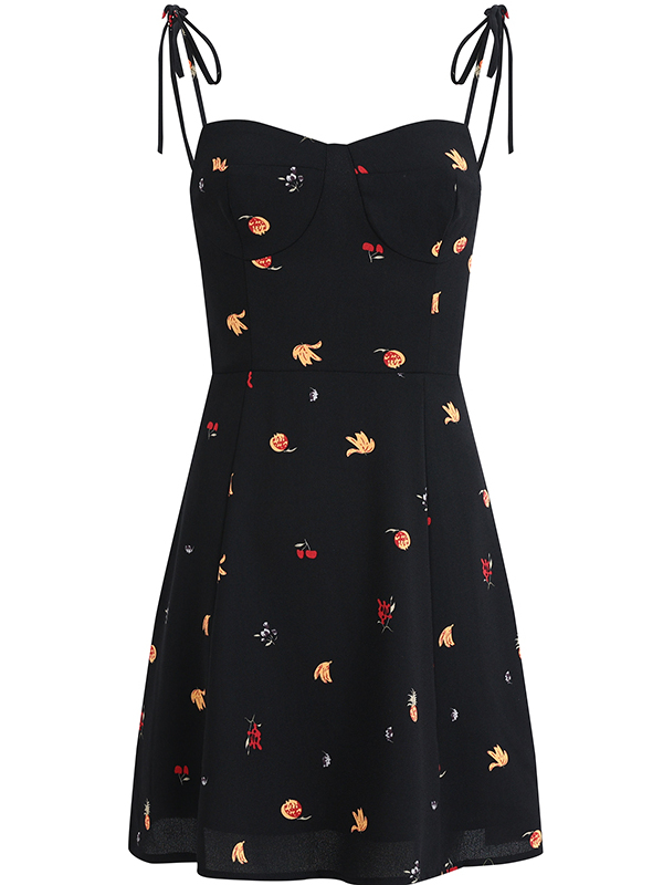 French Style Black Floral Spaghetti Strap Dress - Women's Summer Vacation Dress - Trendy Short Design for Effortless Elegance French Style Black Floral Spaghetti Strap Dress - Women's Summer Vacation Dress - Trendy Short Design for Effortless Elegance