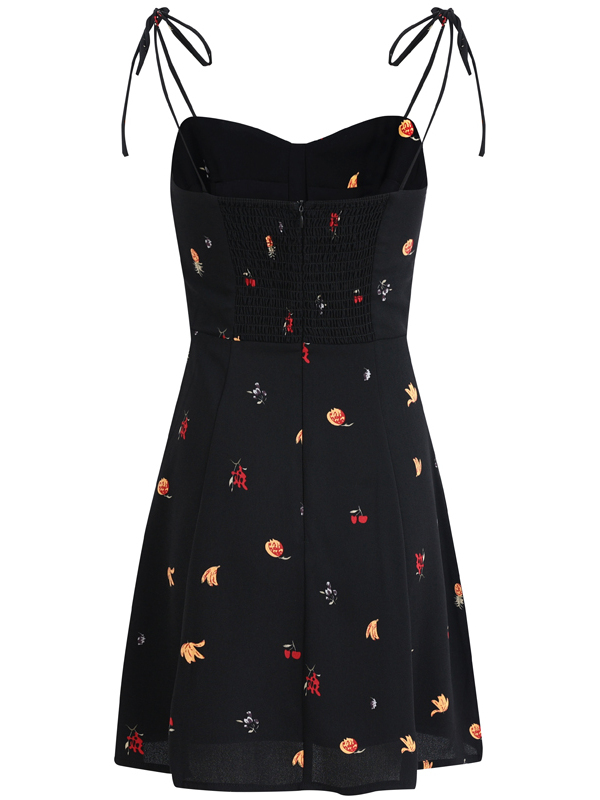 French Style Black Floral Spaghetti Strap Dress - Women's Summer Vacation Dress - Trendy Short Design for Effortless Elegance French Style Black Floral Spaghetti Strap Dress - Women's Summer Vacation Dress - Trendy Short Design for Effortless Elegance