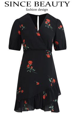 French Style Black Short Dress for Women - 2025 Summer Vacation Look, Inspired by Yang Caiyu, Trendy and Chic