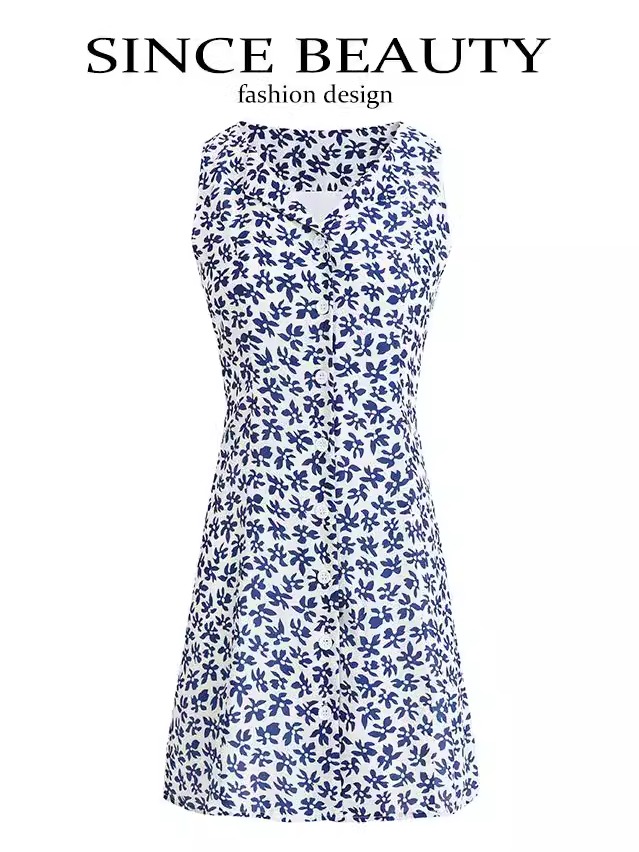 French-Style Blue Vacation Short Dress for Women - 2025 Summer Collection, Petite Fit, Effortless Elegance French-Style Blue Vacation Short Dress for Women - 2025 Summer Collection, Petite Fit, Effortless Elegance