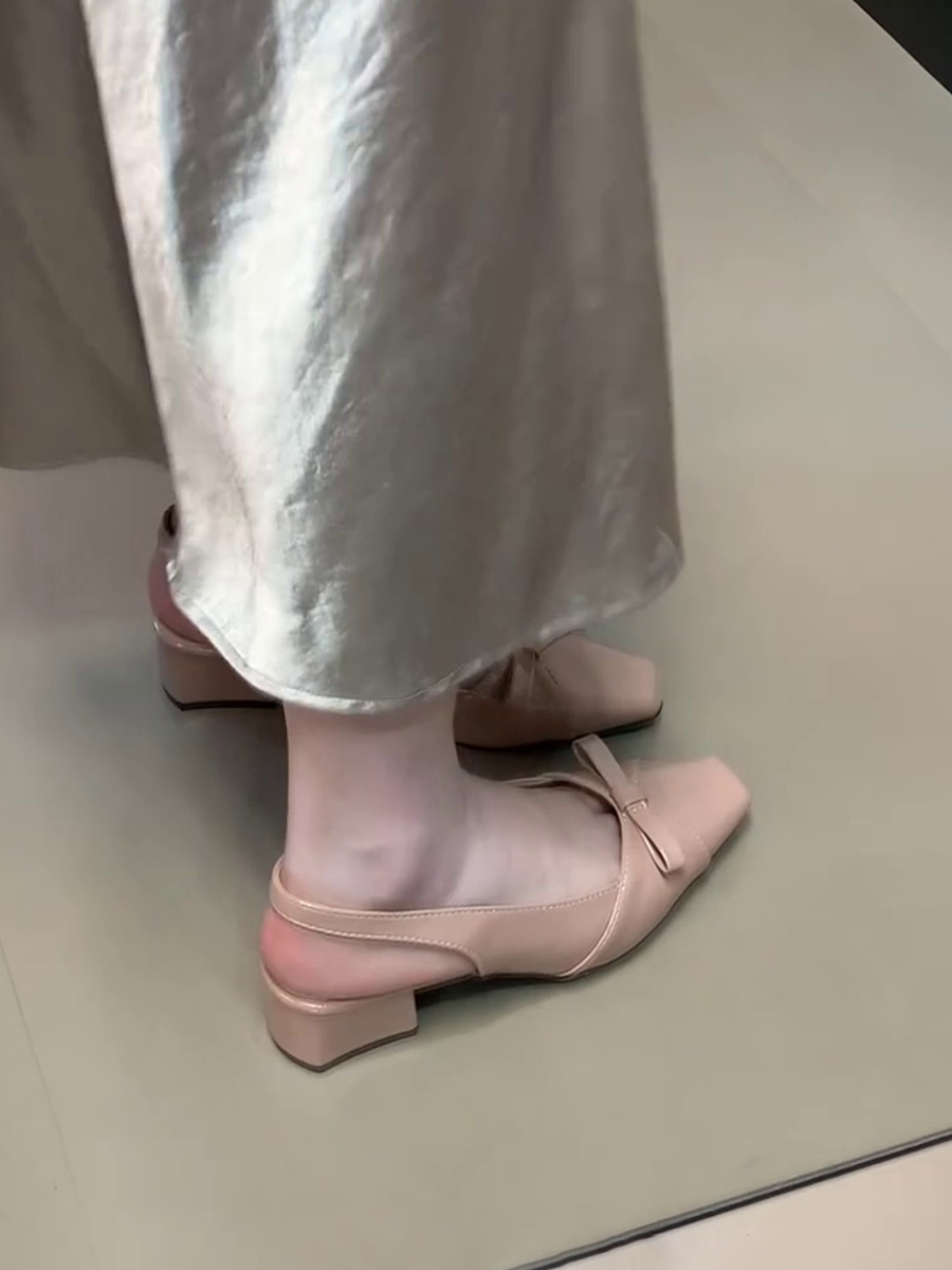 French Style Bow Tie Chunky Heel Open-Toe Sheepskin Sandals with Back Strap - Elegant Square Toe Flats for Women French Style Bow Tie Chunky Heel Open-Toe Sheepskin Sandals with Back Strap - Elegant Square Toe Flats for Women