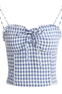 French-Style Checkered Backless Camisole with Bow - Slim Fit Women's Top for a Chic Summer Look