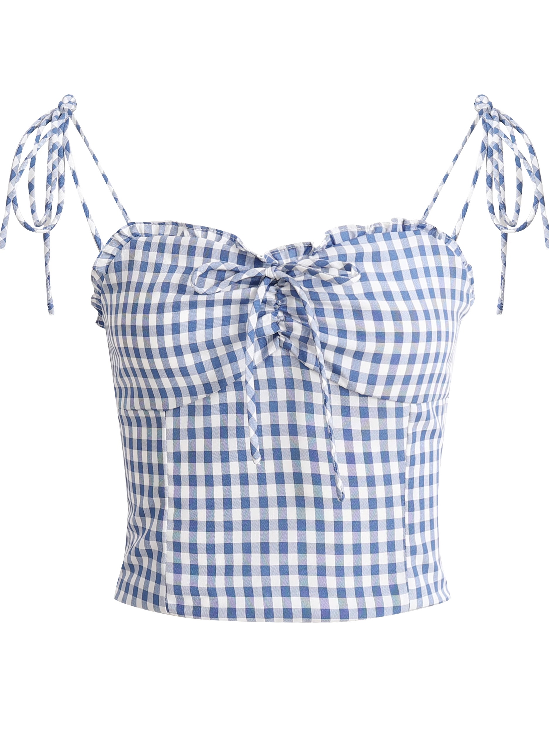 French-Style Checkered Backless Camisole with Bow - Slim Fit Women's Top for a Chic Summer Look French-Style Checkered Backless Camisole with Bow - Slim Fit Women's Top for a Chic Summer Look