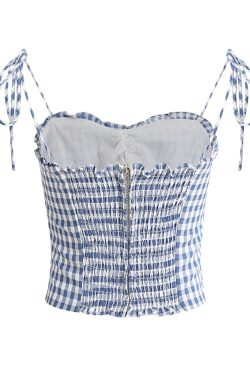 French-Style Checkered Backless Camisole with Bow - Slim Fit Women's Top for a Chic Summer Look
