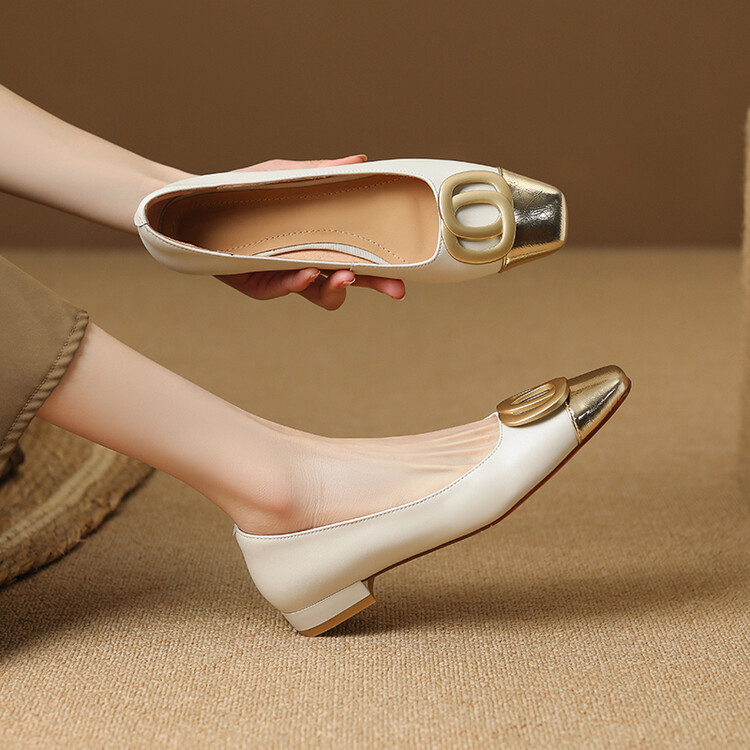 French Style Color-Blocking High Heels for Women with Metal Buckle and Square Toe, Chic Italian-Inspired Footwear French Style Color-Blocking High Heels for Women with Metal Buckle and Square Toe, Chic Italian-Inspired Footwear