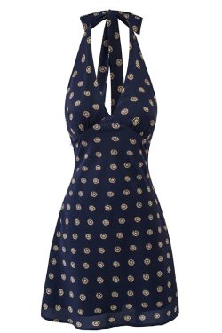 French-Style Floral Halter Backless Dress for Women - Retro 2025 Summer Vacation Fashion