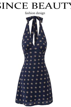 French-Style Floral Halter Backless Dress for Women - Retro 2025 Summer Vacation Fashion