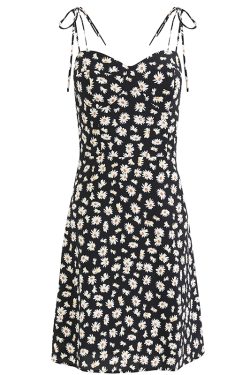 French Style Floral Spaghetti Strap Black Dress with Daisy Print - 2025 Summer Women's Vacation Dress