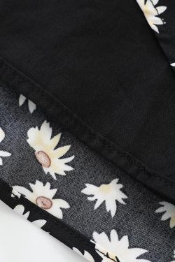 French Style Floral Spaghetti Strap Black Dress with Daisy Print - 2025 Summer Women's Vacation Dress