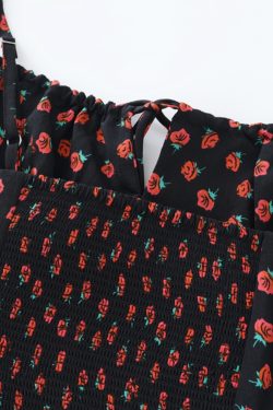 French Style Floral Spaghetti Strap Black Maxi Dress - Slim Fit Vacation Dress for Summer 2025, Perfect for 90s and Y2K Fashion