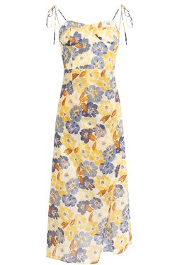 French-Style Floral Women's Dress - High-End Yellow Summer Dress for 2025 Vacation - Trendy and Elegant Fashion