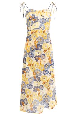 French-Style Floral Women's Dress - High-End Yellow Summer Dress for 2025 Vacation - Trendy and Elegant Fashion