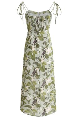 French-Style Green Sling Dress - Summer 2025 Women's Slim Fit Vacation Dress