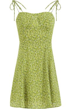 French-Style Green Spaghetti Strap Vacation Dress for Petite Women - 2025 Summer Fashion