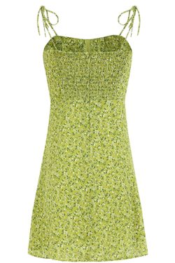 French-Style Green Spaghetti Strap Vacation Dress for Petite Women - 2025 Summer Fashion