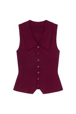 French-Style Lapel Faux Placket Knitted Vest for Women - Summer 2025 Slim-Fit T-Shirt Top, Flattering Casual Fashion