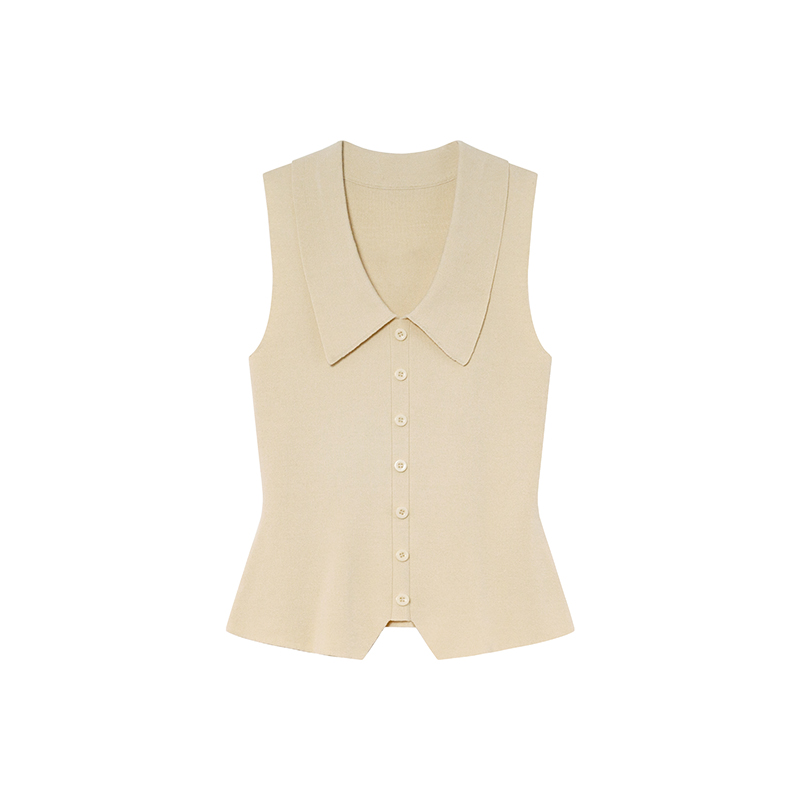 French-Style Lapel Faux Placket Knitted Vest for Women - Summer 2025 Slim-Fit T-Shirt Top, Flattering Casual Fashion French-Style Lapel Faux Placket Knitted Vest for Women - Summer 2025 Slim-Fit T-Shirt Top, Flattering Casual Fashion