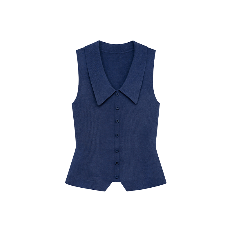 French-Style Lapel Faux Placket Knitted Vest for Women - Summer 2025 Slim-Fit T-Shirt Top, Flattering Casual Fashion French-Style Lapel Faux Placket Knitted Vest for Women - Summer 2025 Slim-Fit T-Shirt Top, Flattering Casual Fashion