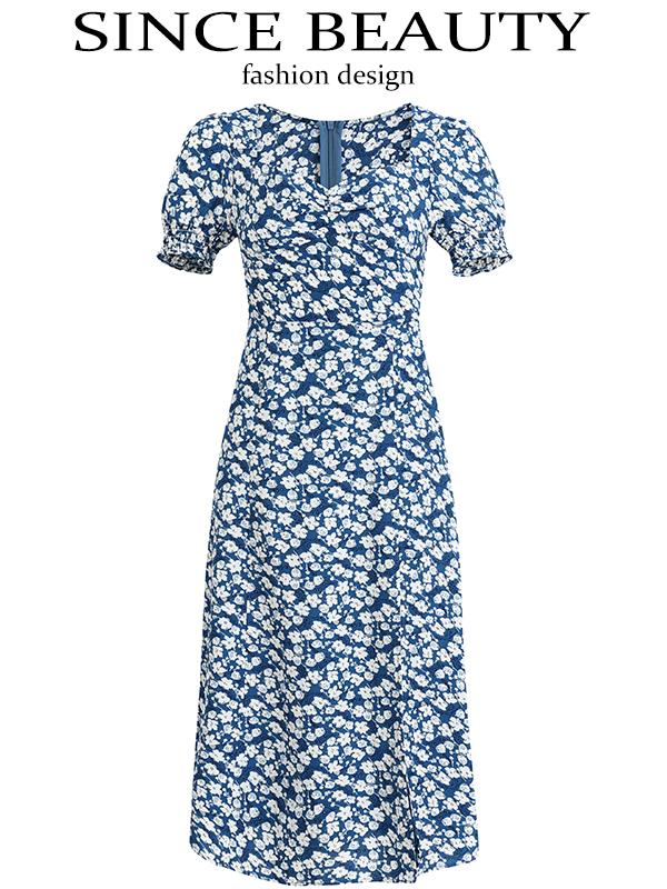 French-Style Long Blue Dress for Women - 2025 Summer Vacation Fashion, Elegant and Chic Look, Inspired by Zhong Chuxi French-Style Long Blue Dress for Women - 2025 Summer Vacation Fashion, Elegant and Chic Look, Inspired by Zhong Chuxi
