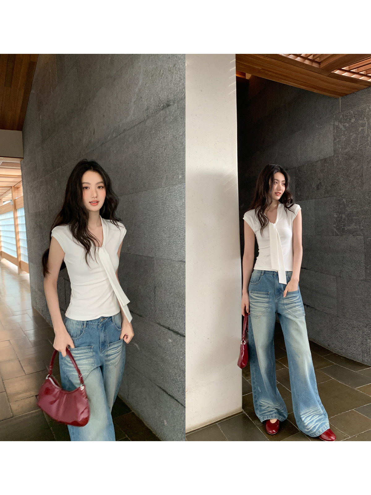 French-Style Off-Shoulder Short Sleeve T-Shirt for Women, Summer 2025 Slim-Fit V-Neck Top, Trendy Casual Wear French-Style Off-Shoulder Short Sleeve T-Shirt for Women, Summer 2025 Slim-Fit V-Neck Top, Trendy Casual Wear