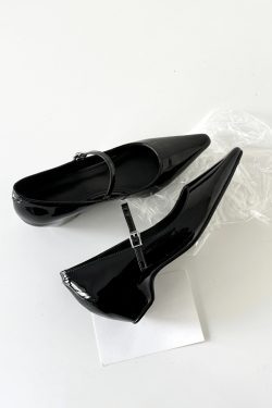 French Style One-Strap Chunky Heel Mary Jane Shoes, Pointed Toe, Shallow Mouth, Sheepskin Commuting High Heels