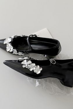 French Style One-Strap Chunky Heel Mary Jane Shoes, Pointed Toe, Shallow Mouth, Sheepskin Commuting High Heels