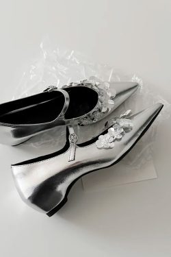 French Style One-Strap Chunky Heel Mary Jane Shoes, Pointed Toe, Shallow Mouth, Sheepskin Commuting High Heels