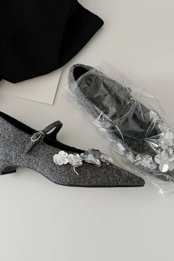 French Style One-Strap Chunky Heel Mary Jane Shoes, Pointed Toe, Shallow Mouth, Sheepskin Commuting High Heels